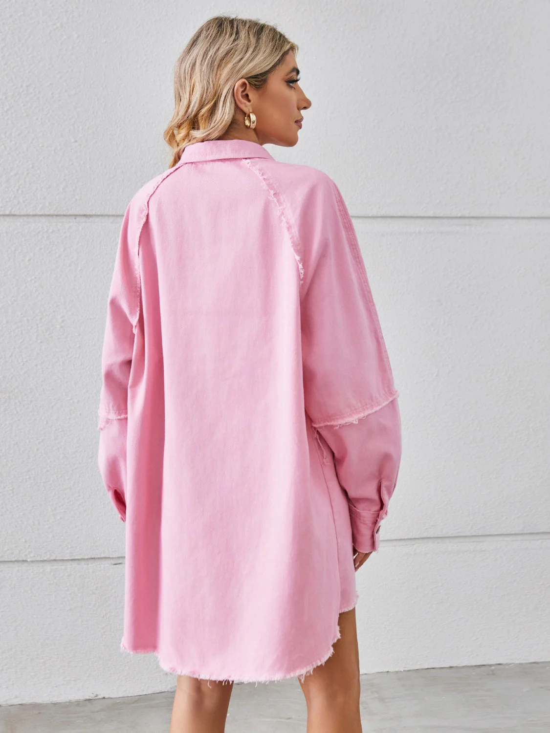 Raw Hem Button Up Denim Dress - Image 8
