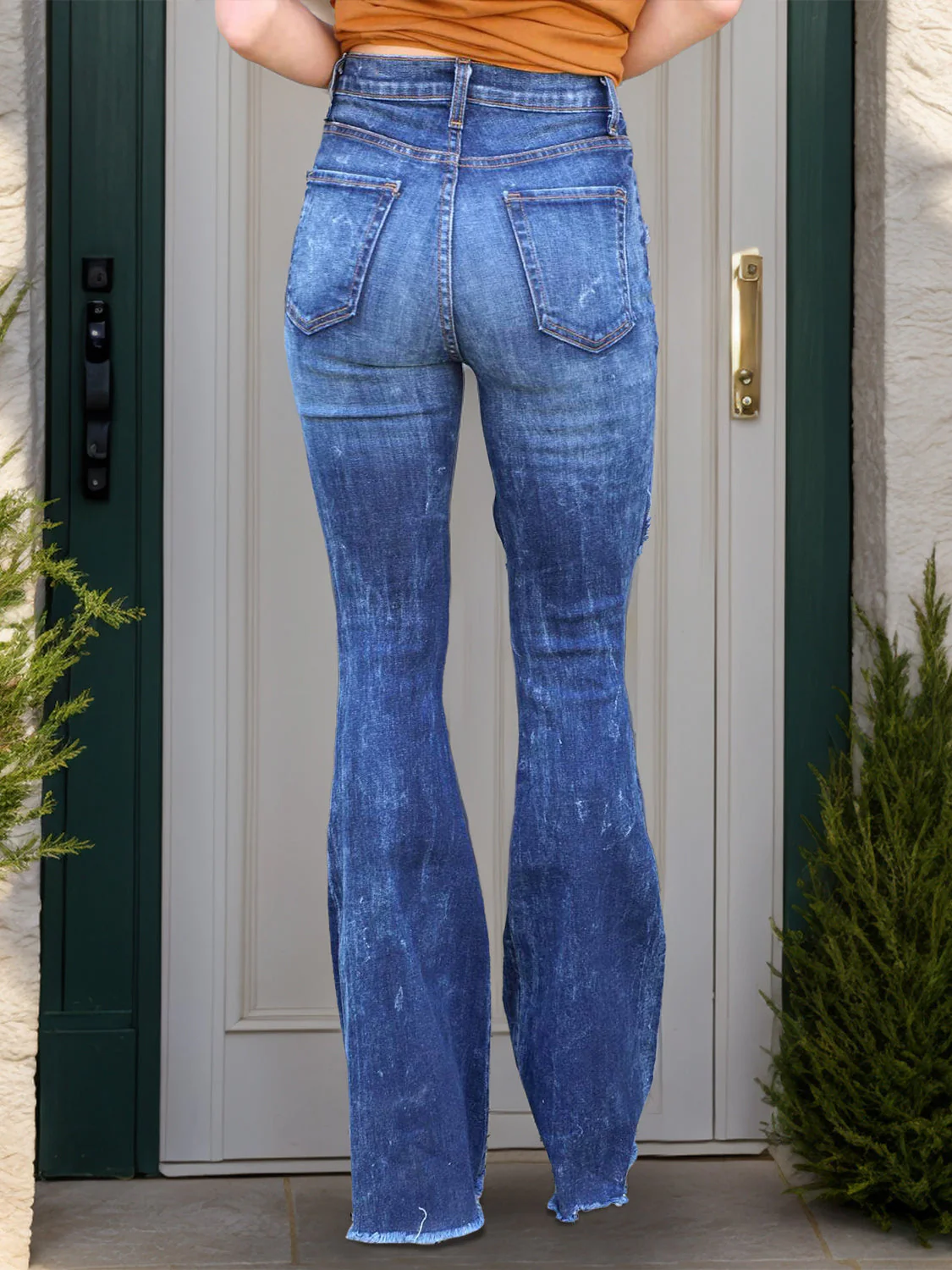 Raw Hem Distressed Bootcut Jeans - Image 2