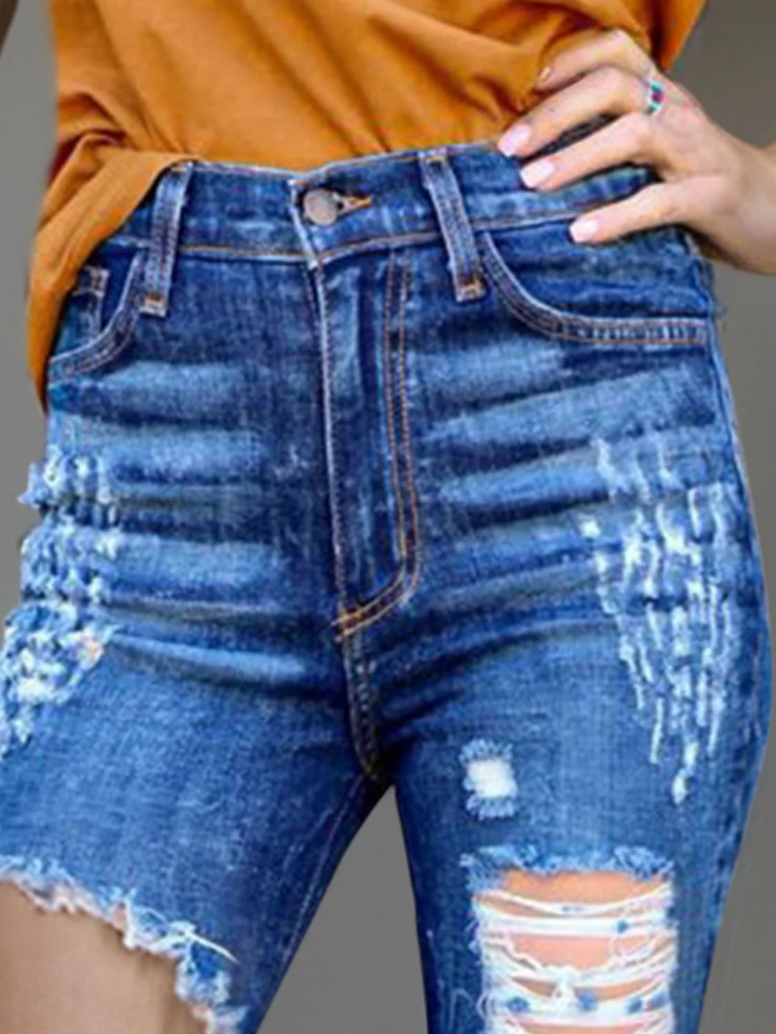 Raw Hem Distressed Bootcut Jeans - Image 3