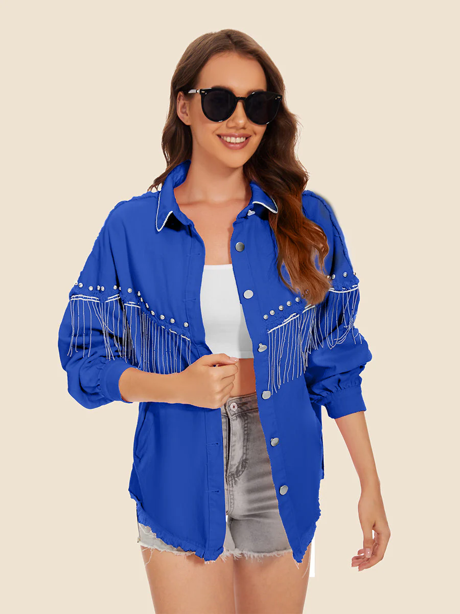 Raw Hem Fringe Detail Denim Jacket - Image 10