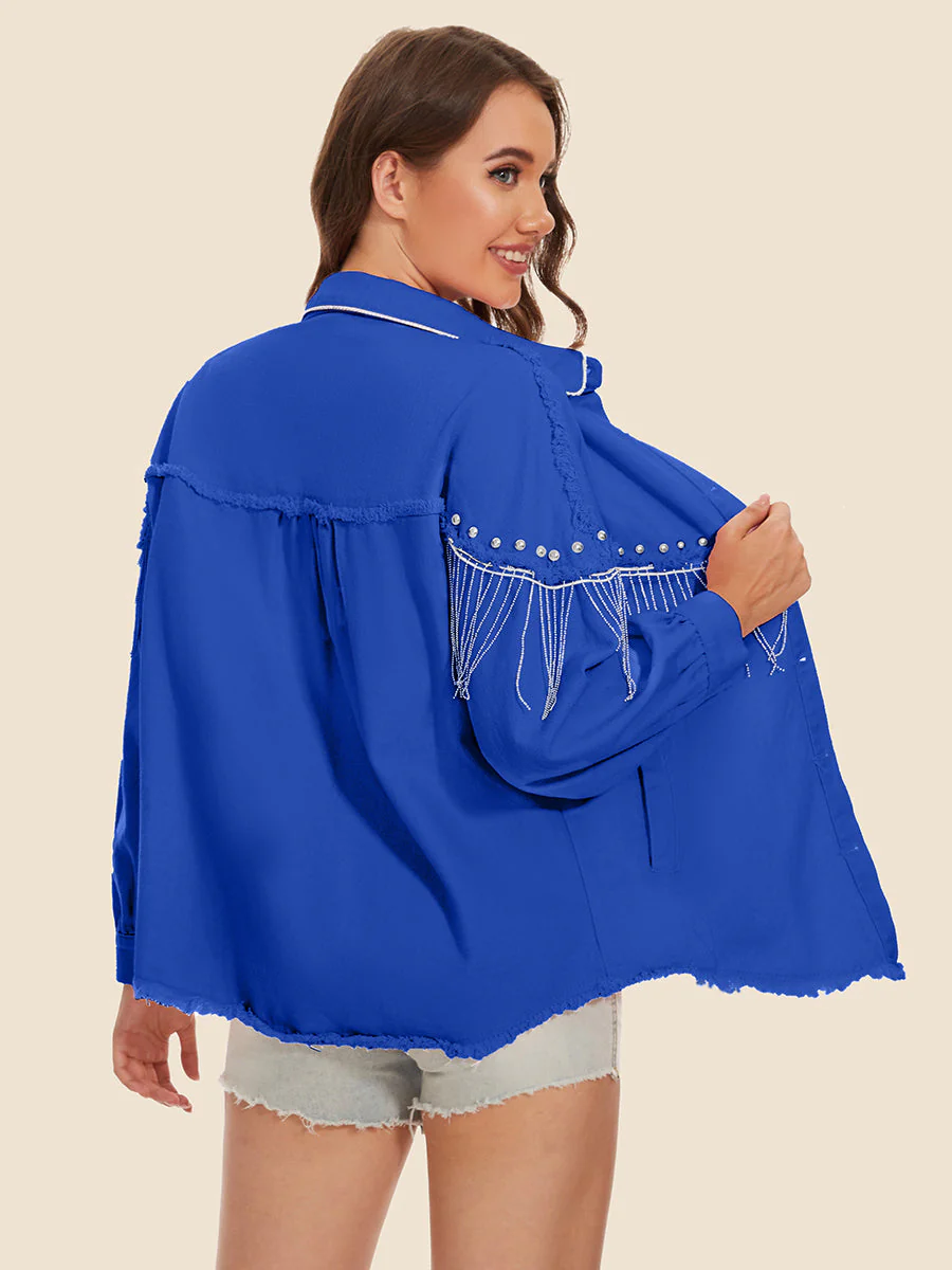 Raw Hem Fringe Detail Denim Jacket - Image 12