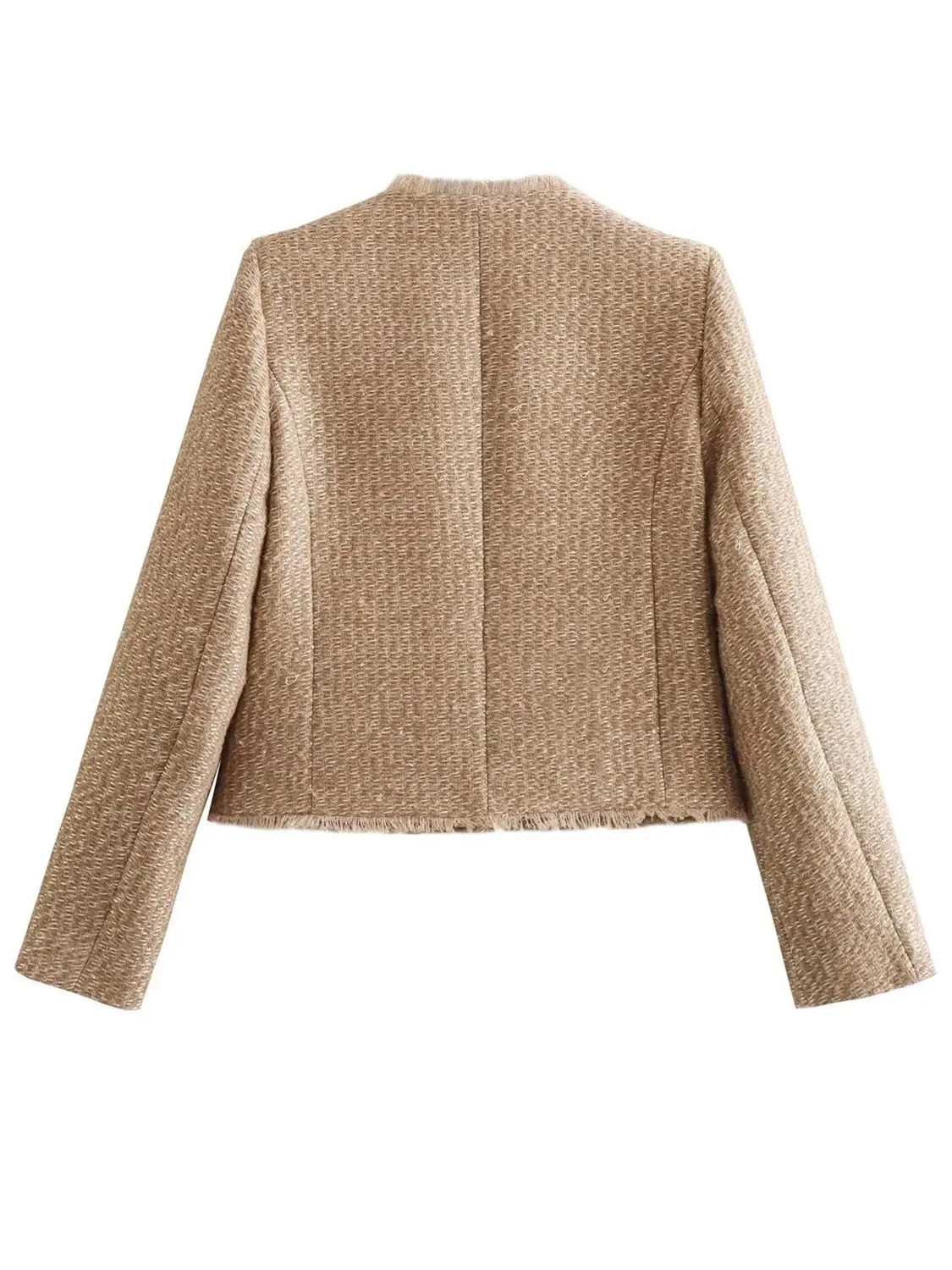 Raw Hem Pocketed Round Neck Jacket - Image 2