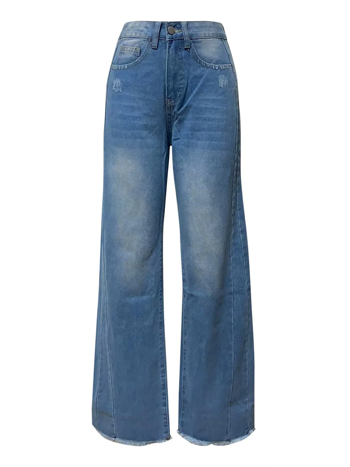Raw Hem Wide Leg Jeans with Pockets - Image 5