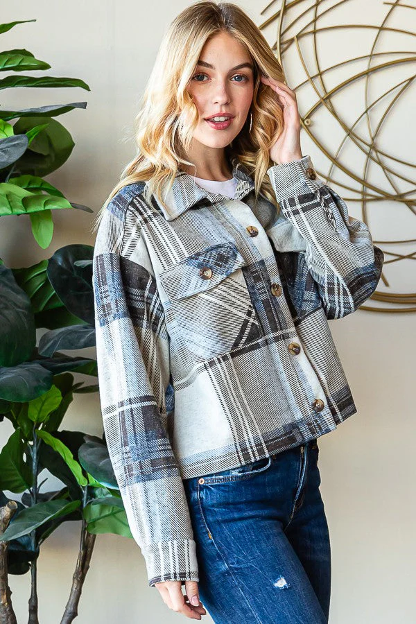 Reborn J Plaid Button Up Long Sleeve Shacket - Image 3