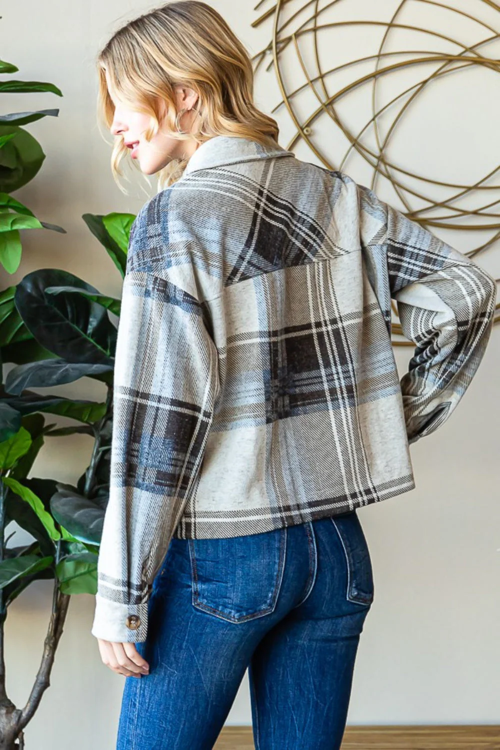 Reborn J Plaid Button Up Long Sleeve Shacket - Image 6