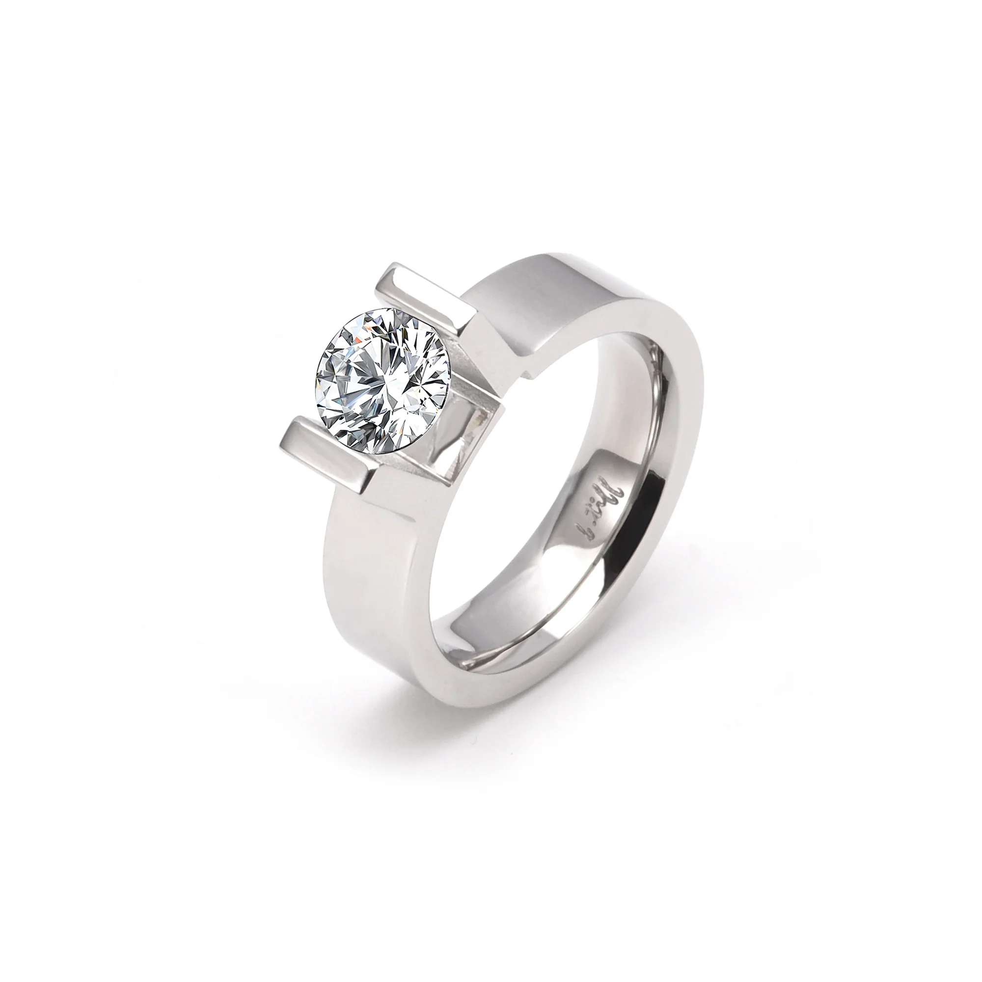 RG074MW B.Tiff Tension 1 ct Moissanite Round Solitaire Engagement Ring by B.Tiff New York - Image 2