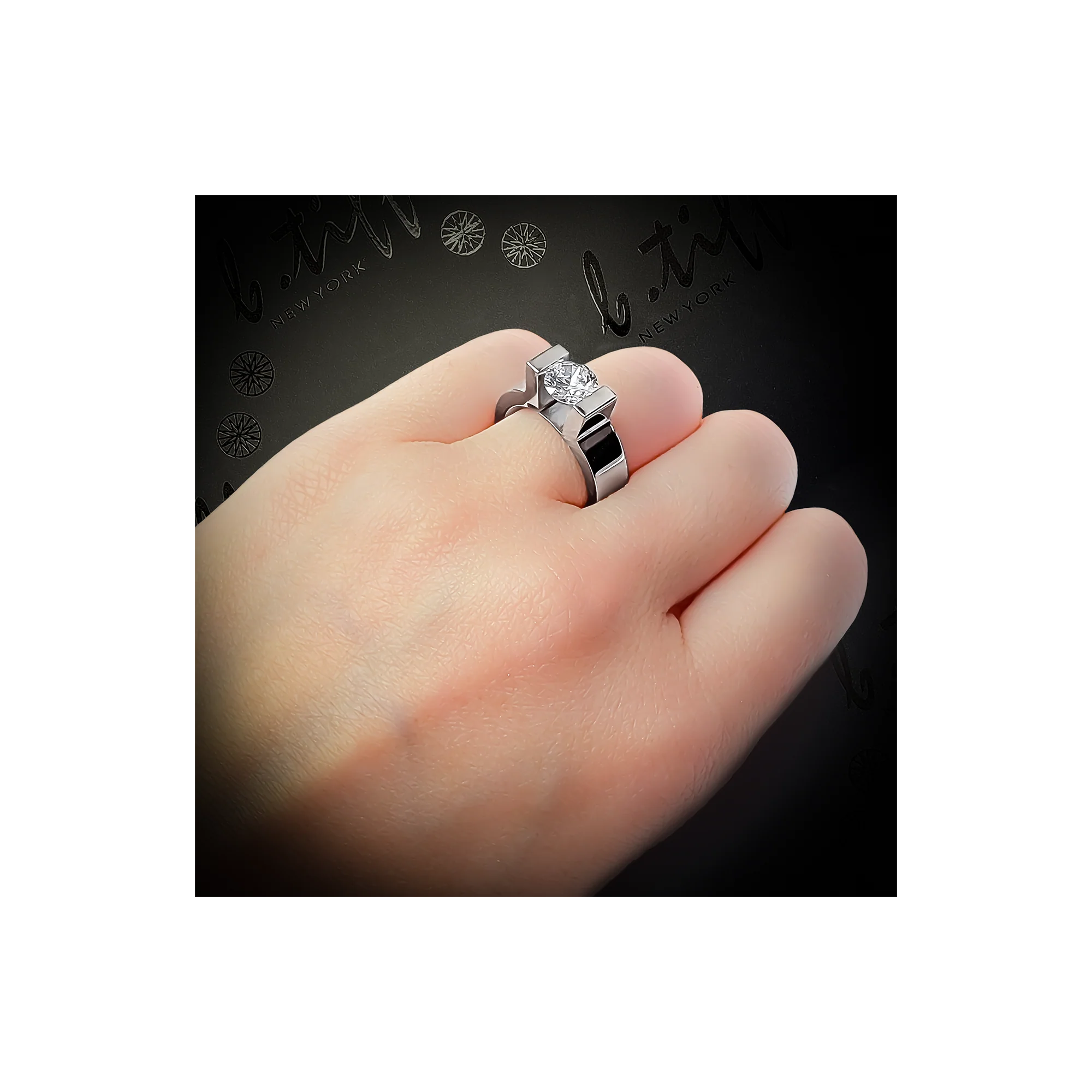 RG074W B.Tiff Tension 1 ct Round Solitaire Engagement Ring by B.Tiff New York - Image 4