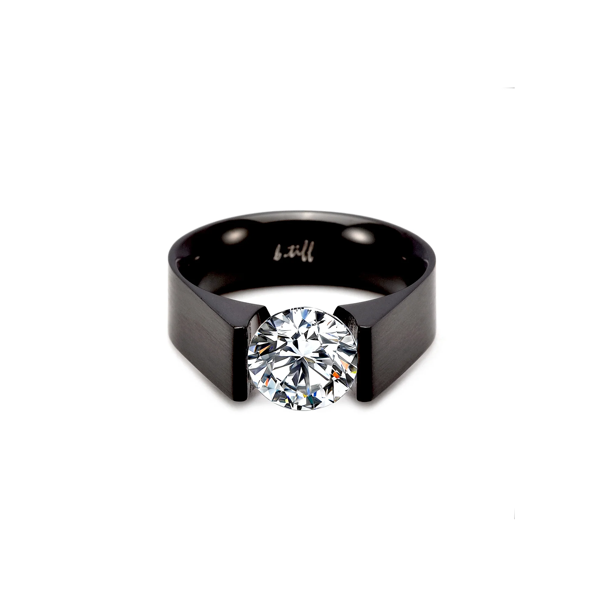 RG093MB B.Tiff 2 ct Moissanite Round Black Solitaire Engagement Ring by B.Tiff New York - Image 2