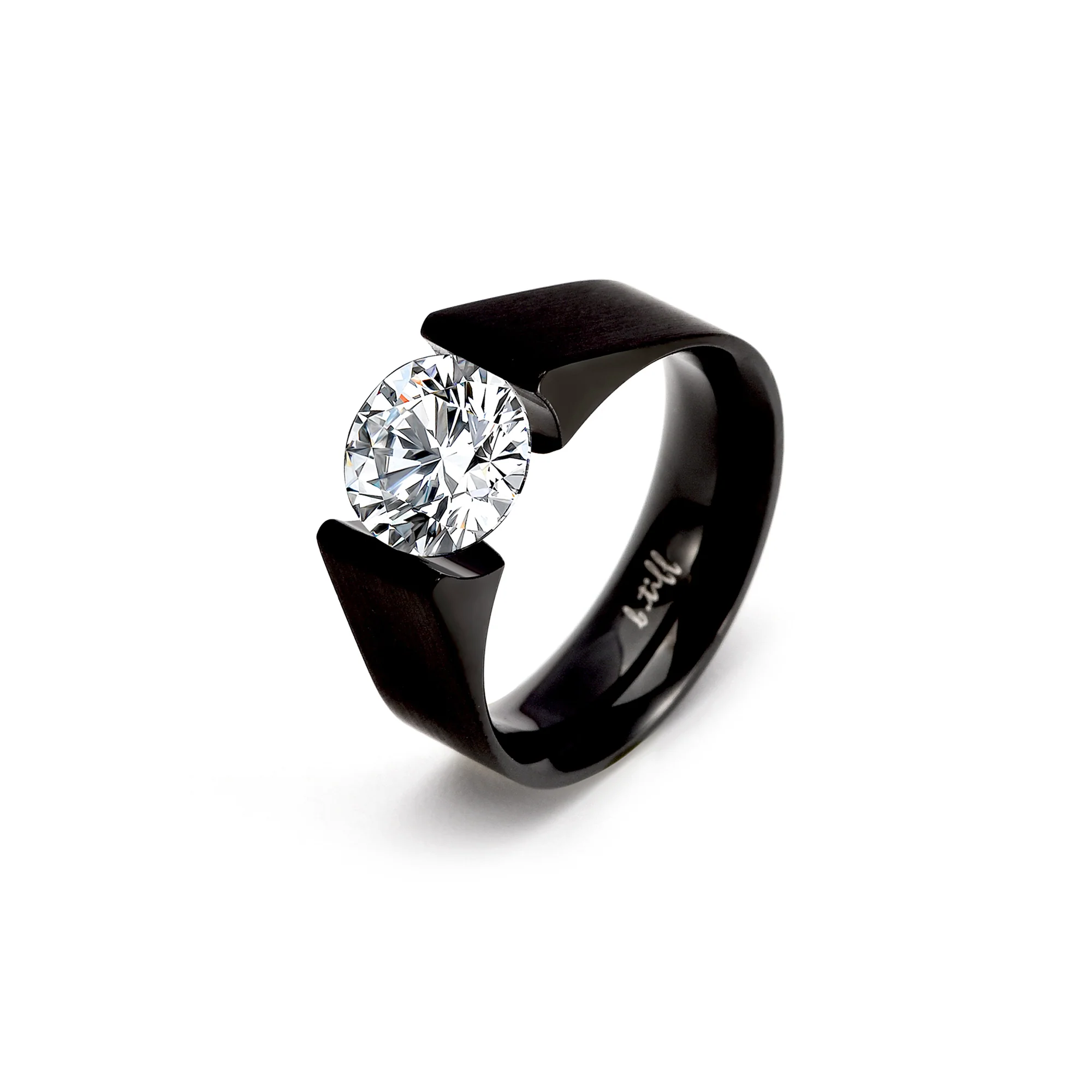 RG093MB B.Tiff 2 ct Moissanite Round Black Solitaire Engagement Ring by B.Tiff New York - Image 3