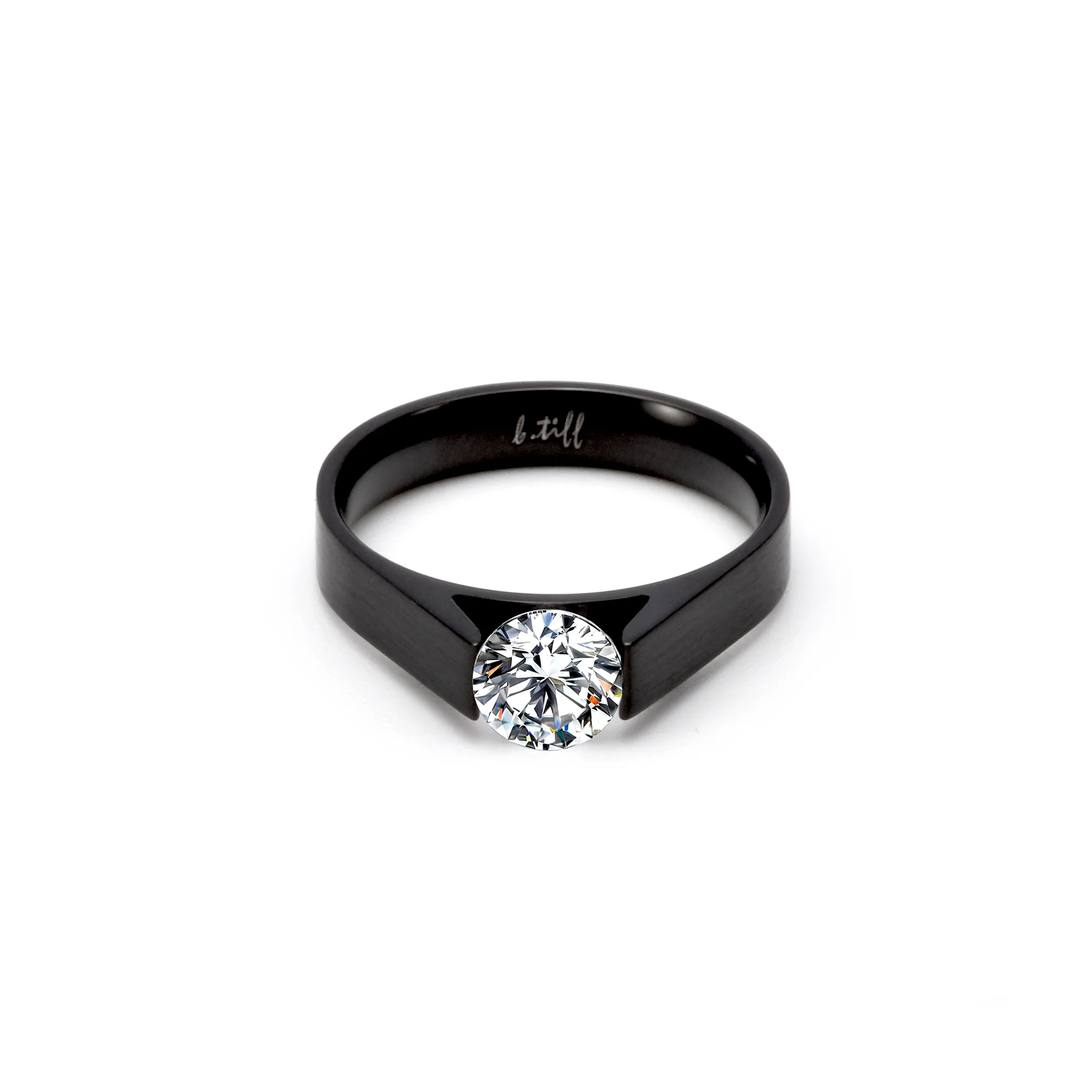 RG096B B.Tiff Tension Black .75 ct Round Solitaire Engagement Ring by B.Tiff New York - Image 2