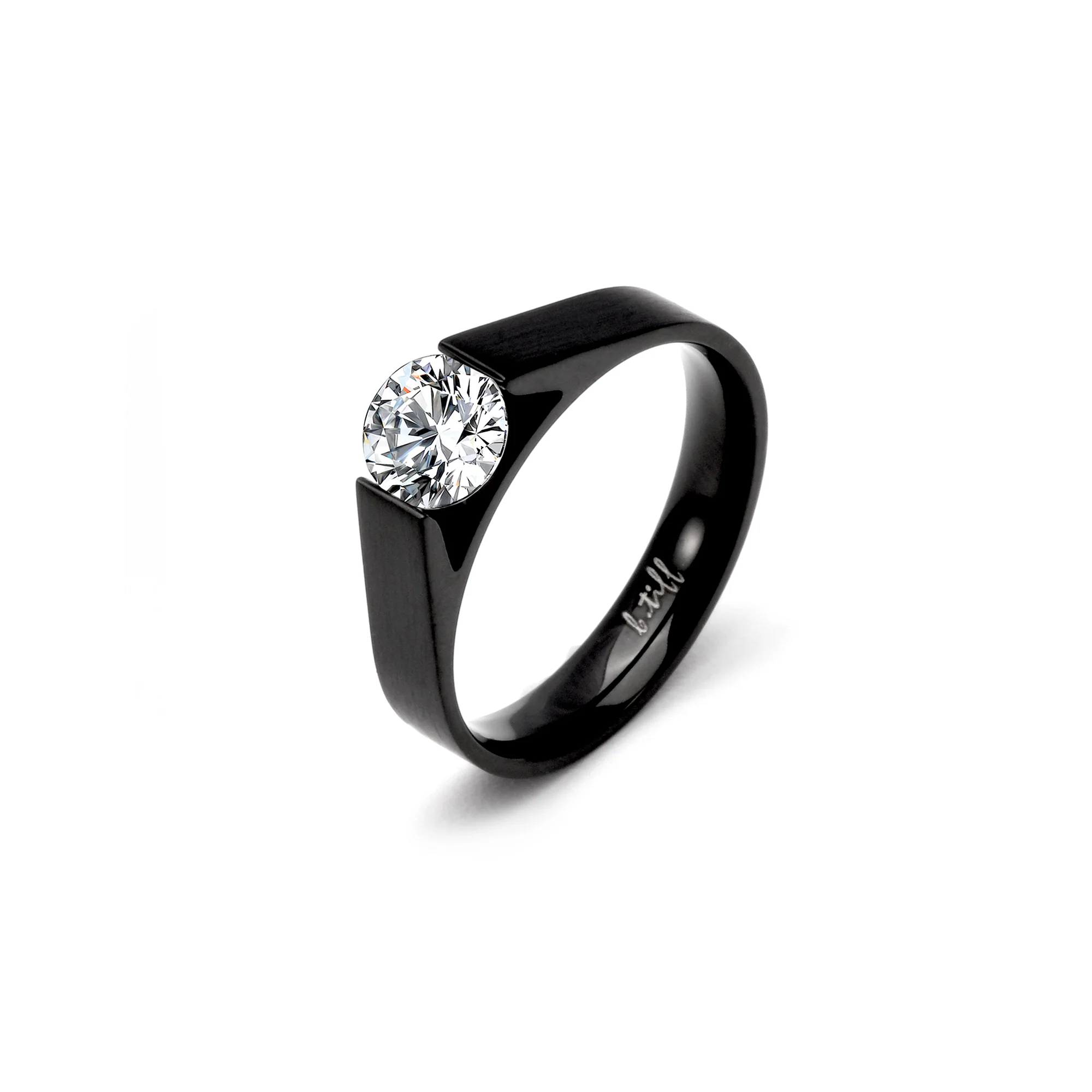 RG096B B.Tiff Tension Black .75 ct Round Solitaire Engagement Ring by B.Tiff New York - Image 3