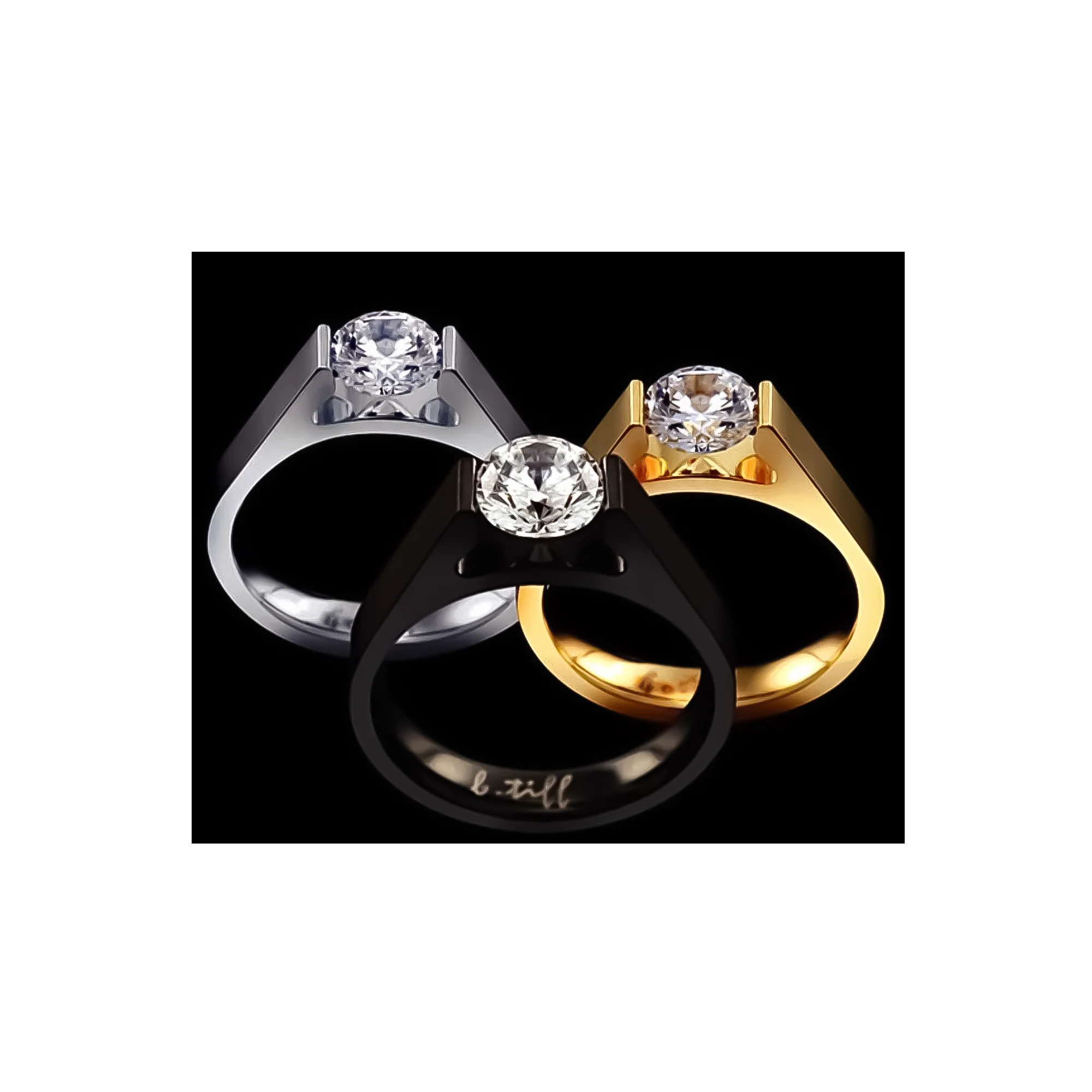 RG096B B.Tiff Tension Black .75 ct Round Solitaire Engagement Ring by B.Tiff New York - Image 4