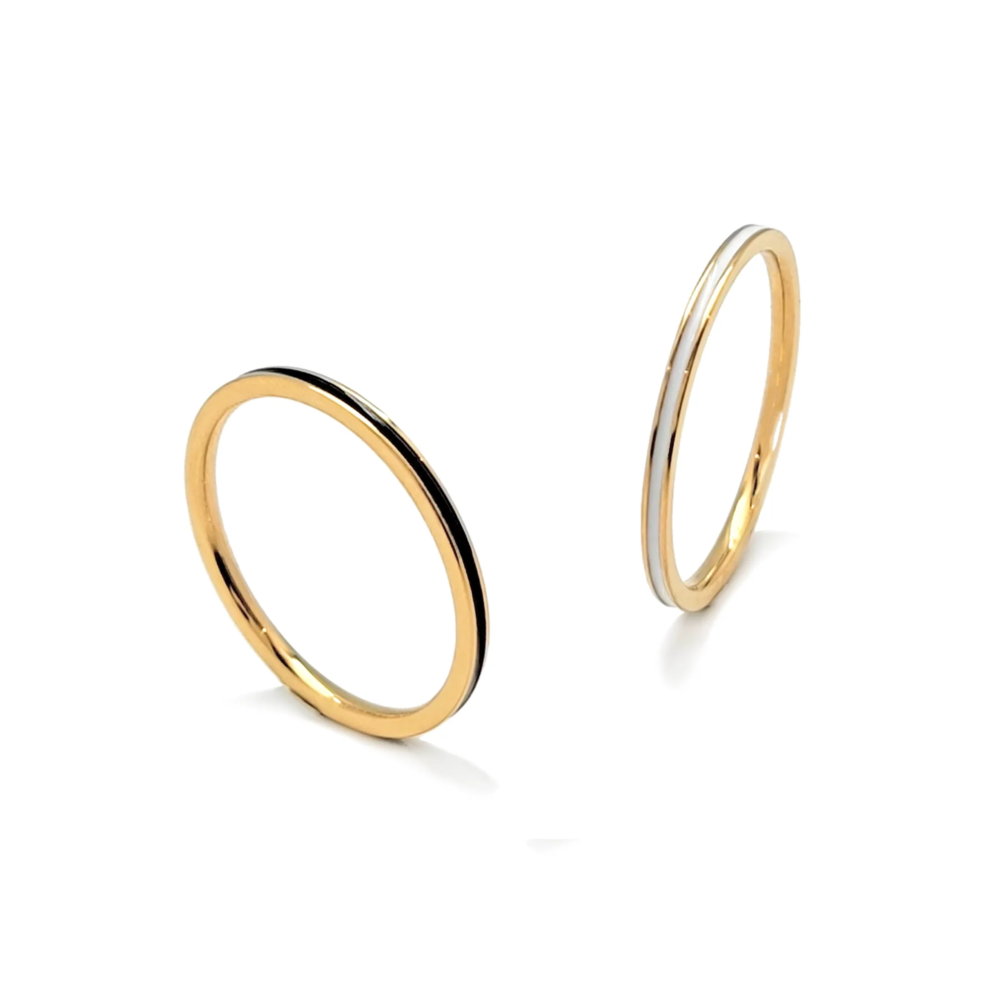 RG100GB B.Tiff "The Hamptons" Black Enamel Gold Ring 2-Pack [Thin Band] by B.Tiff New York - Image 2