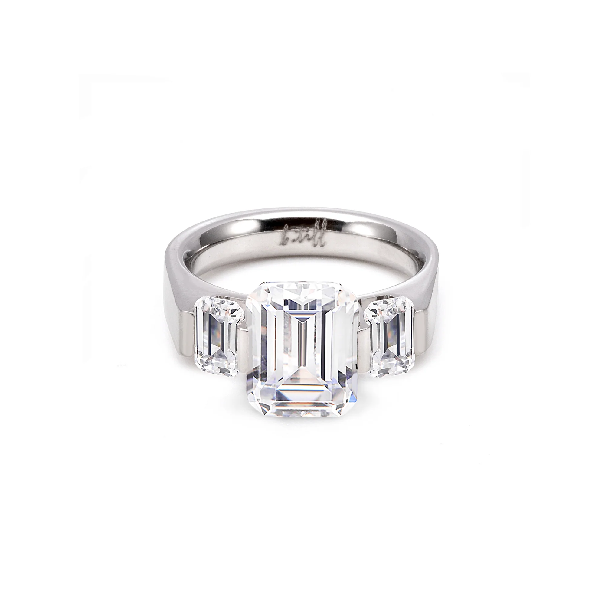 RG208W B.Tiff 3-Stone 3 ct Emerald Cut Engagement Ring by B.Tiff New York - Image 2