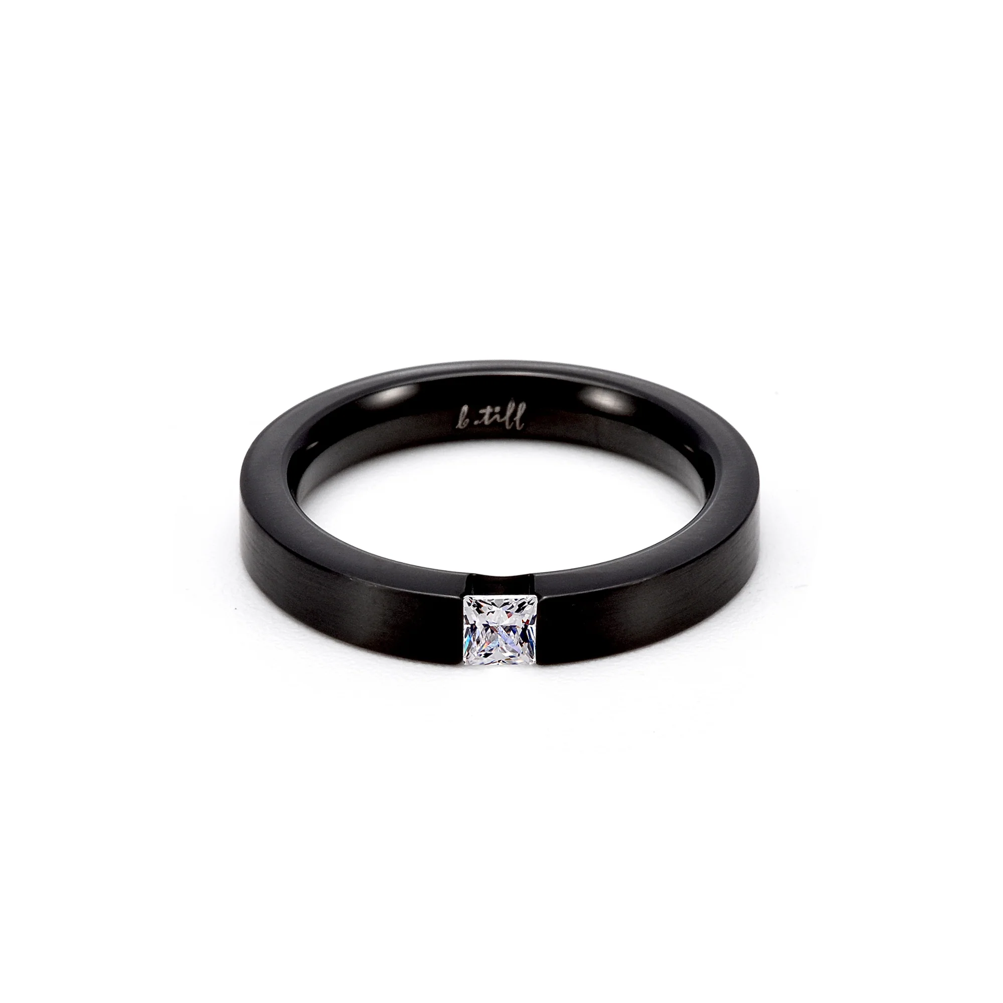 RG301B B.Tiff .12 ct Princess Cut Black Solitaire Ring [Thin Band] by B.Tiff New York - Image 2