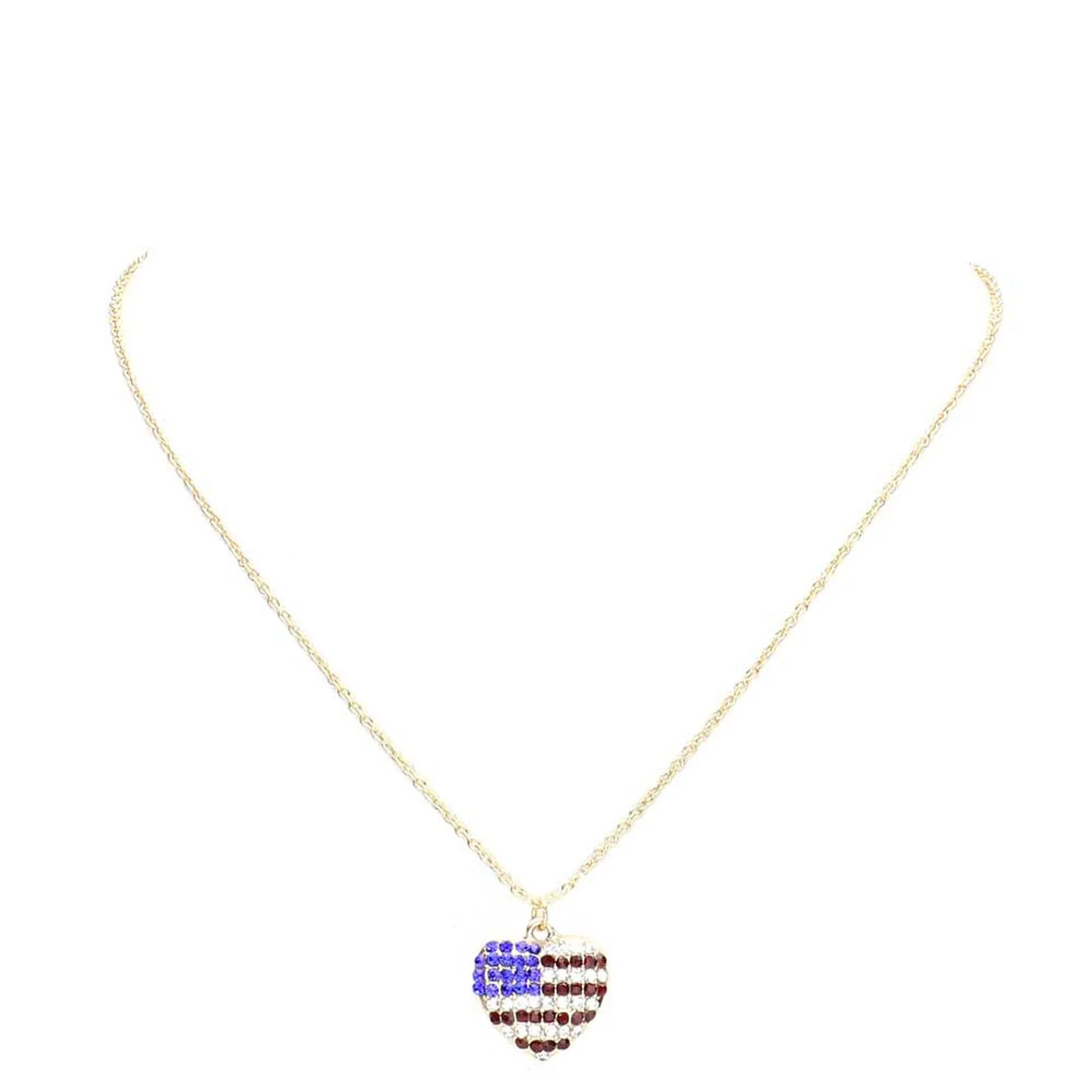 Rhinestone Embellished American USA Flag Pendant Necklace by Madeline Love - Image 2