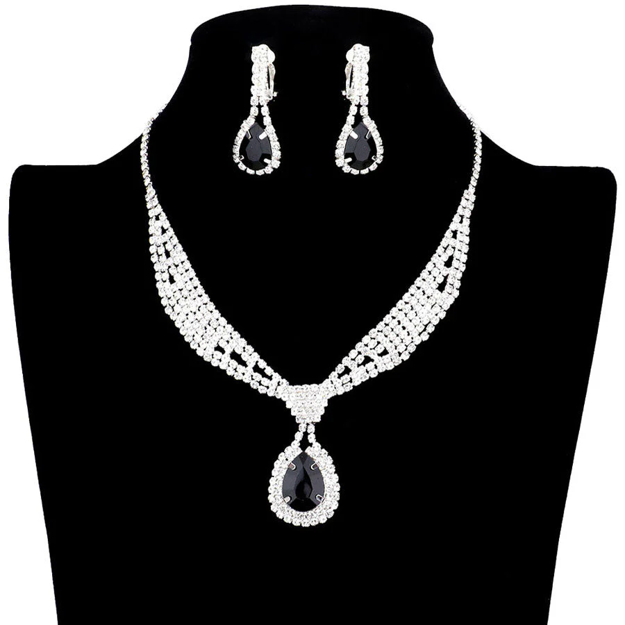 Rhinestone Pave Teardrop Collar Necklace & Clip Earring Set by Madeline Love - Image 4