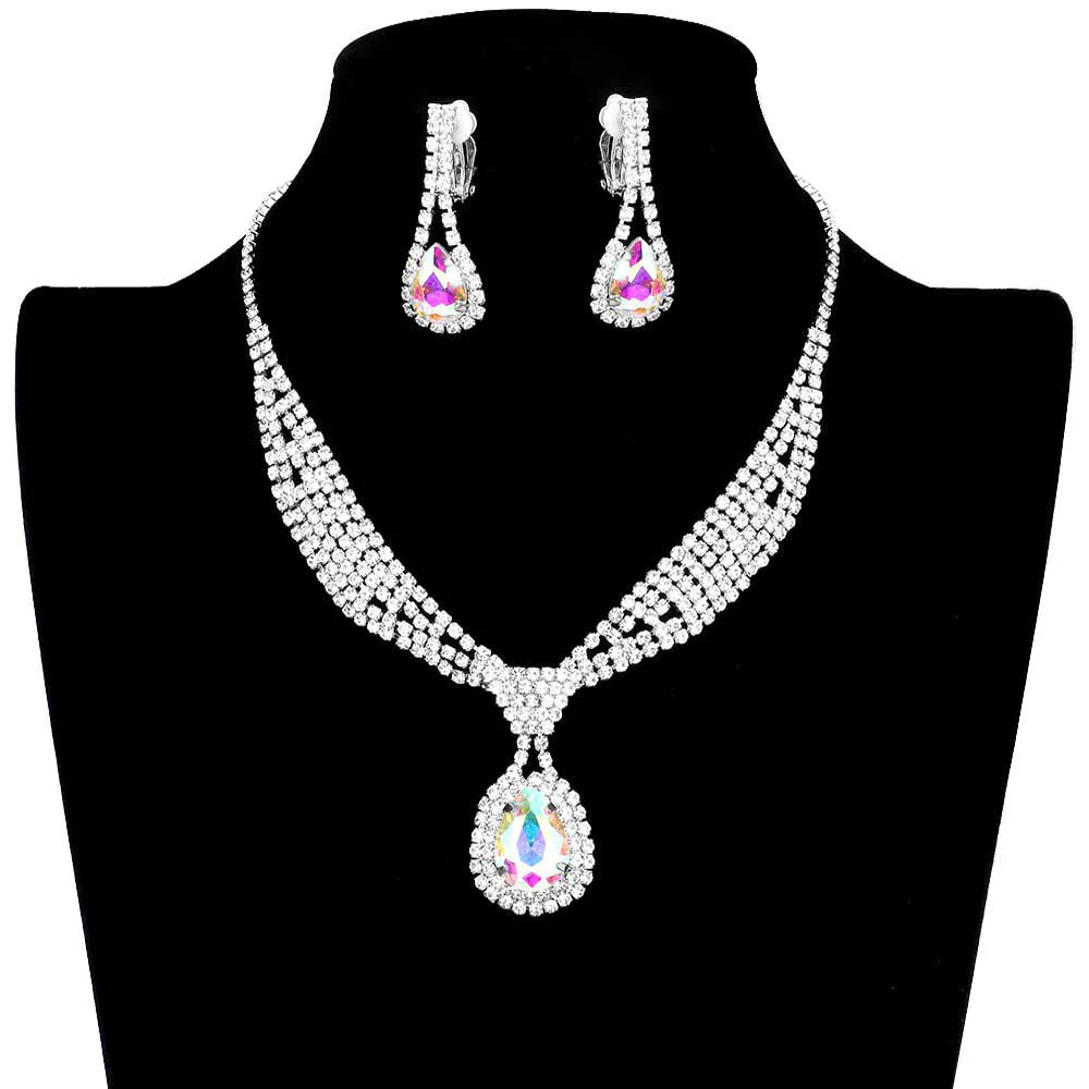 Rhinestone Pave Teardrop Collar Necklace & Clip Earring Set by Madeline Love - Image 5