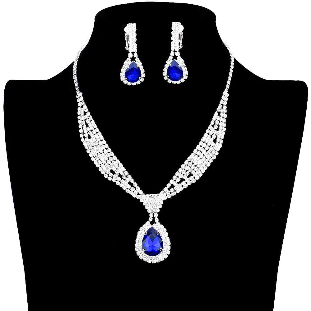Rhinestone Pave Teardrop Collar Necklace & Clip Earring Set by Madeline Love - Image 8
