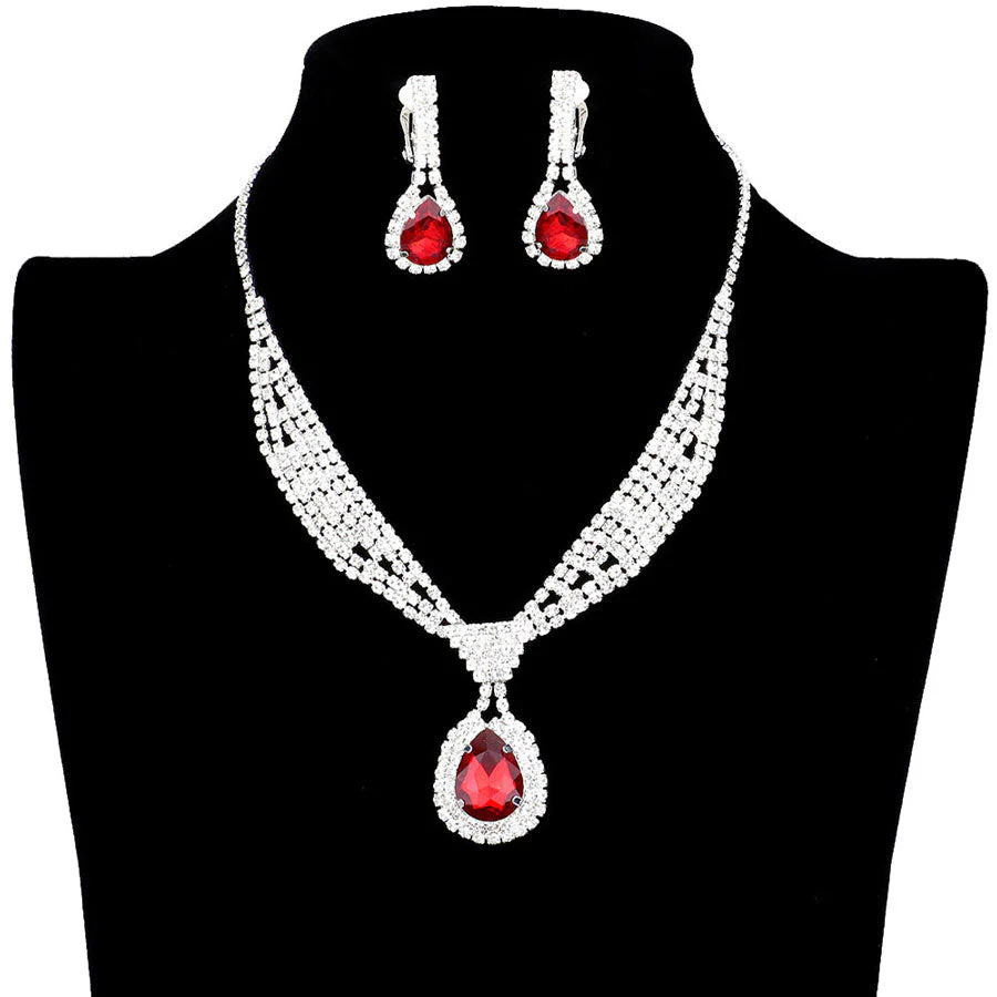Rhinestone Pave Teardrop Collar Necklace & Clip Earring Set by Madeline Love - Image 9