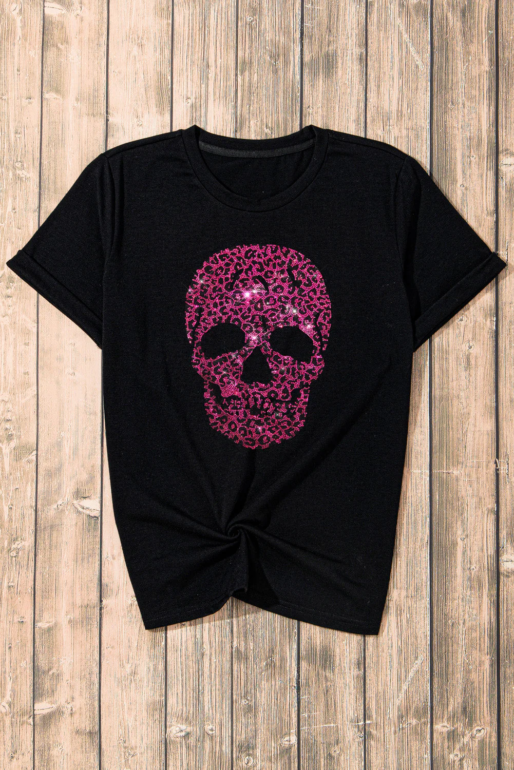 Rhinestone Round Neck Short Sleeve T-Shirt - Image 3