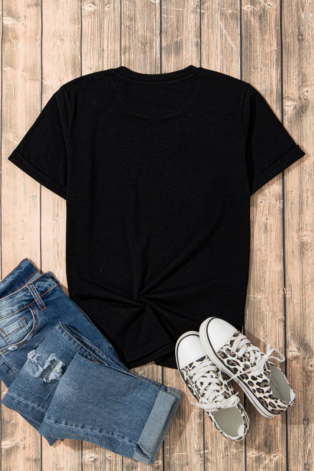 Rhinestone Round Neck Short Sleeve T-Shirt - Image 4