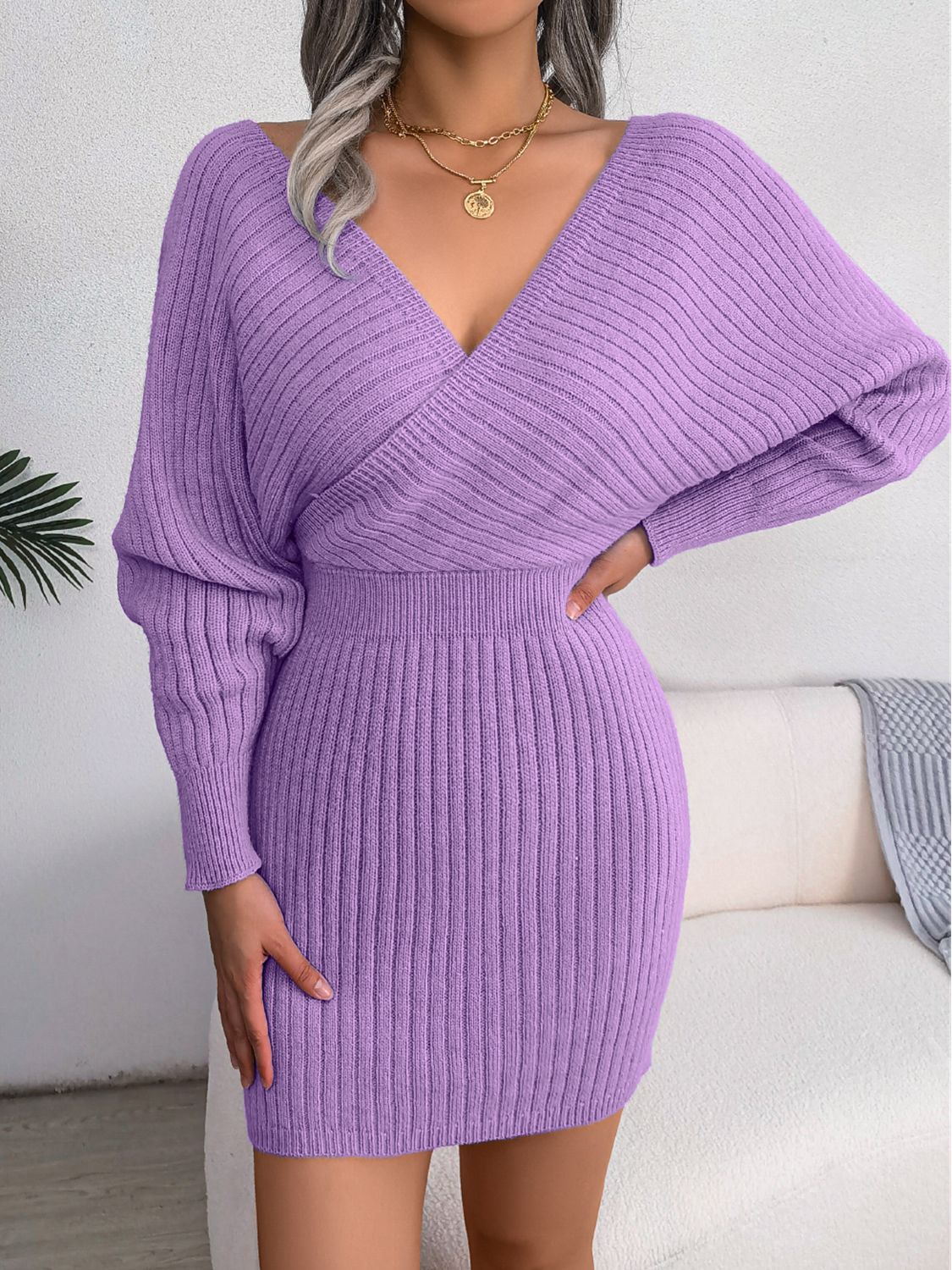 Rib-Knit Dolman Sleeve Sweater Dress - Image 5
