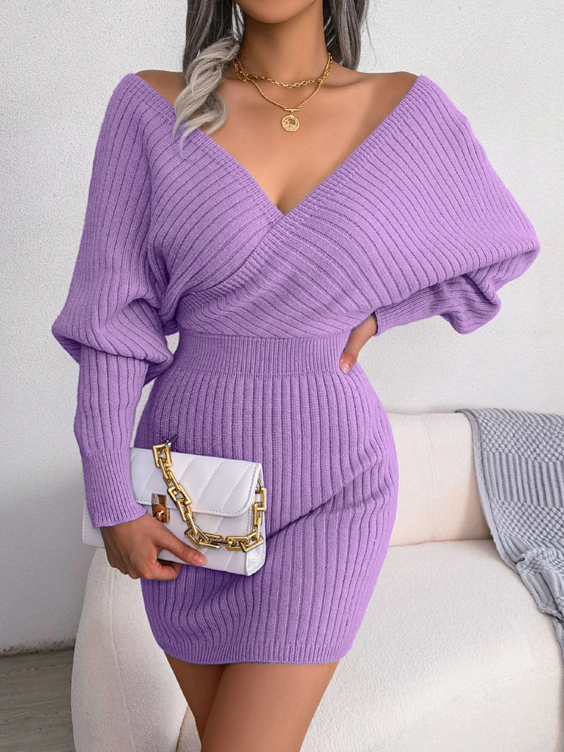 Rib-Knit Dolman Sleeve Sweater Dress - Image 6