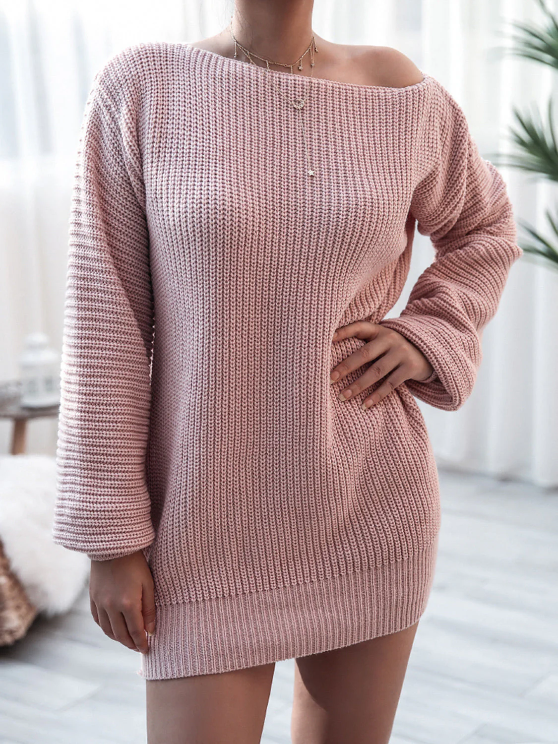 Rib-Knit Mini Sweater Dress - Image 4