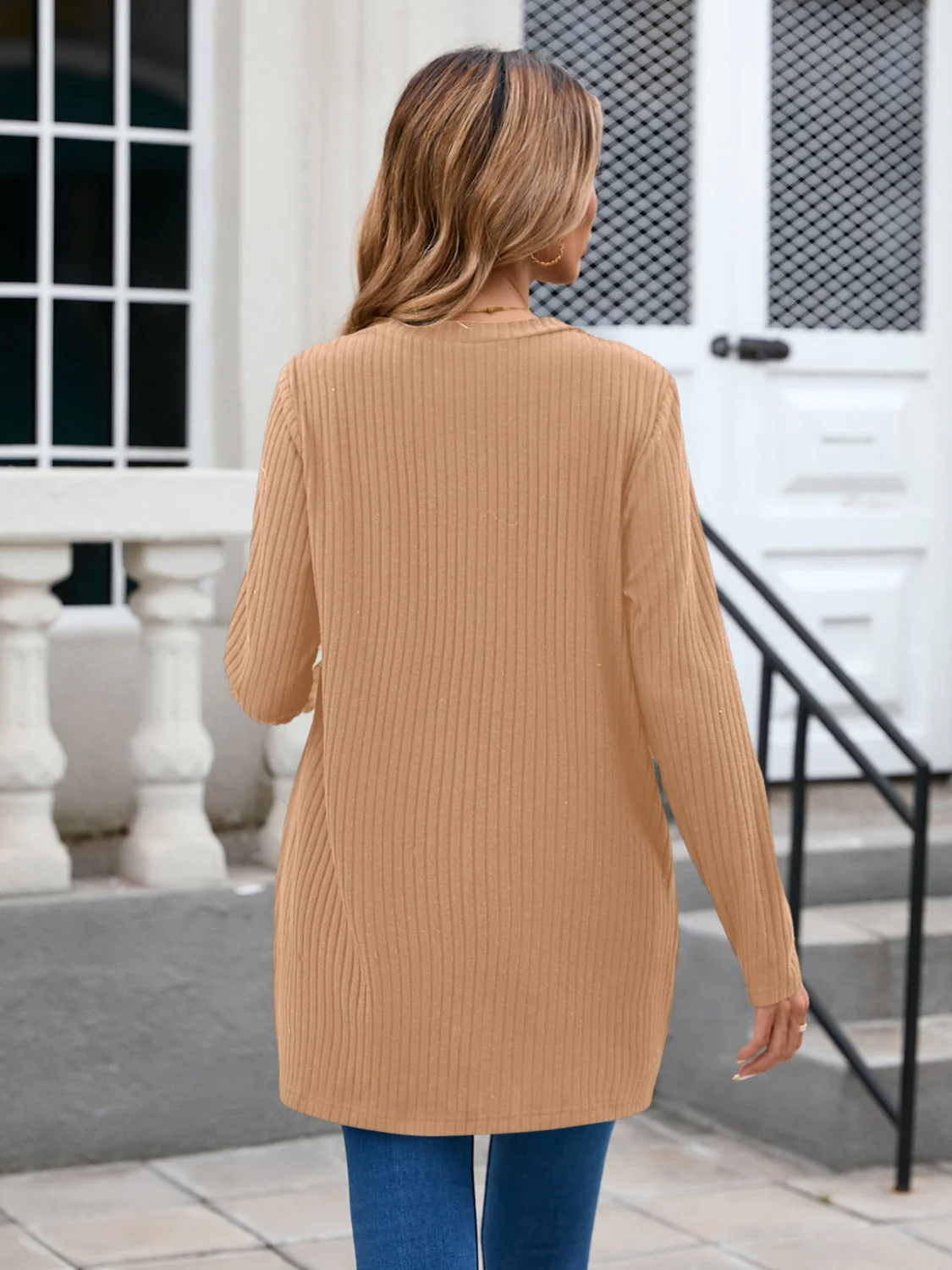 Ribbed Button Down V-Neck Long Sleeve Cardigan - Image 8
