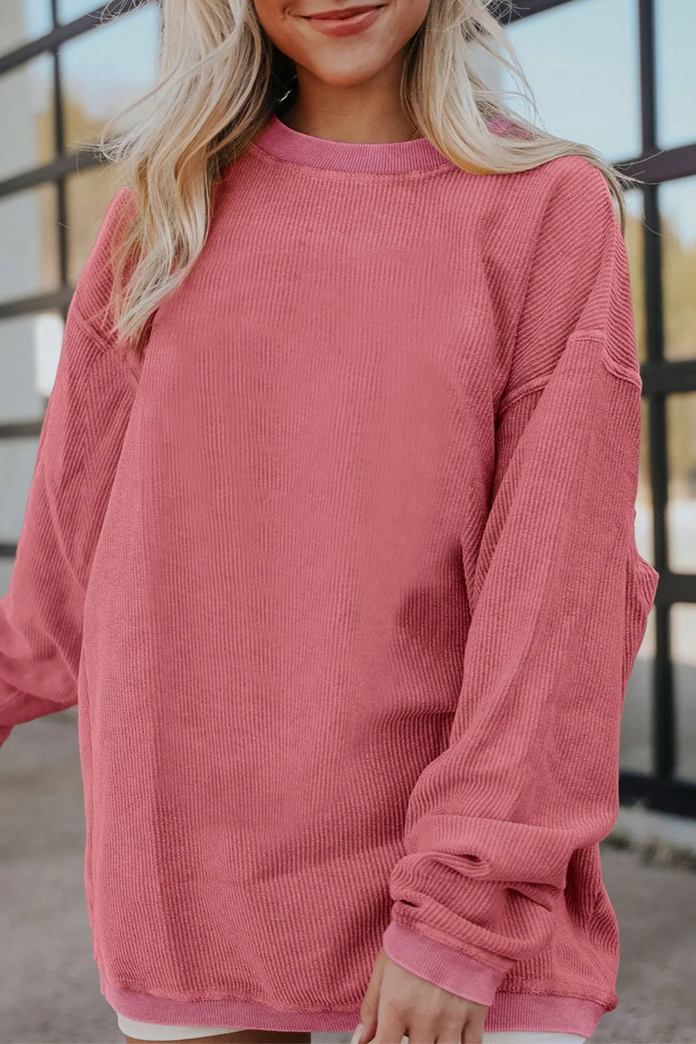 Ribbed Round Neck Drop Shoulder Sweatshirt - Image 10