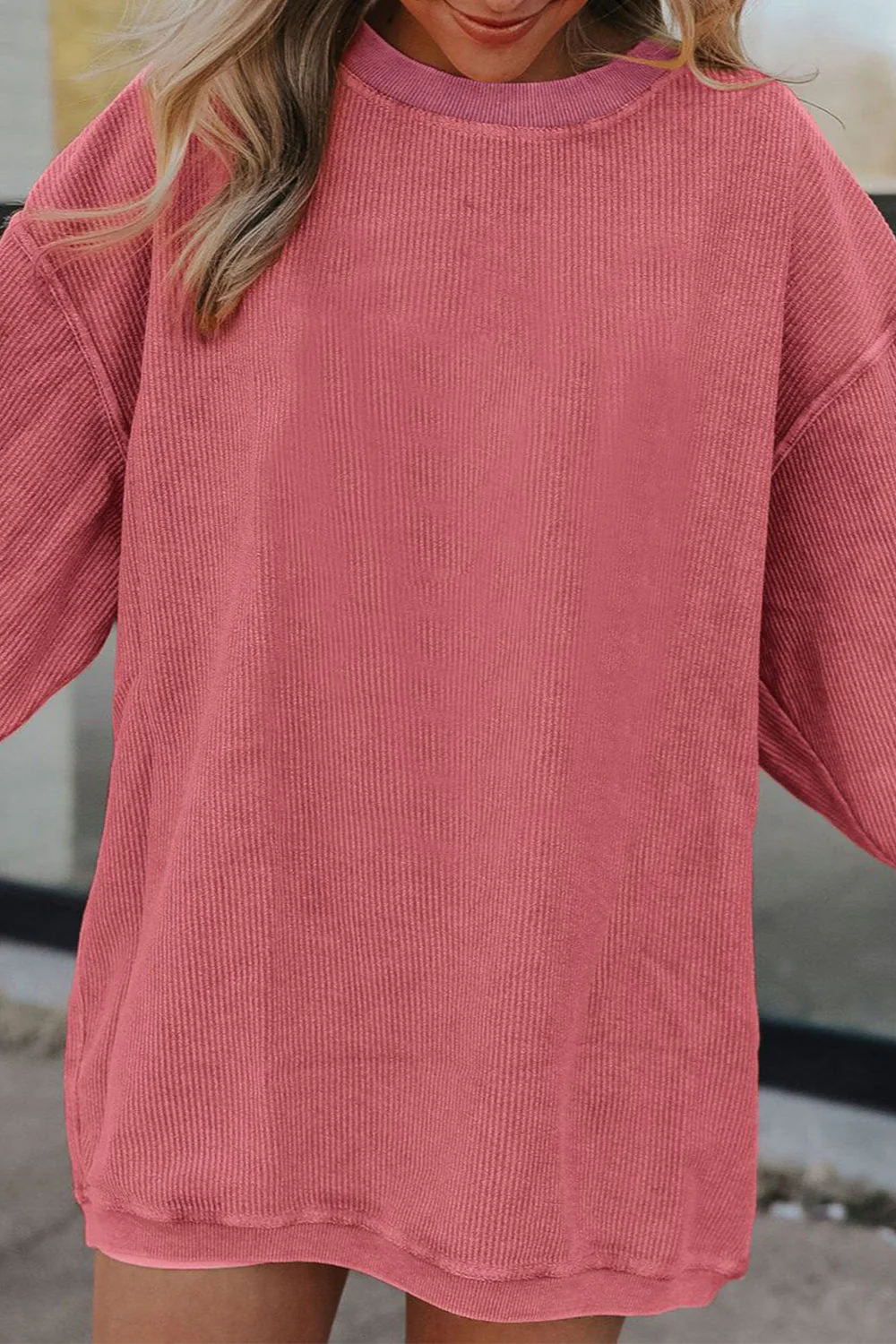 Ribbed Round Neck Drop Shoulder Sweatshirt - Image 11