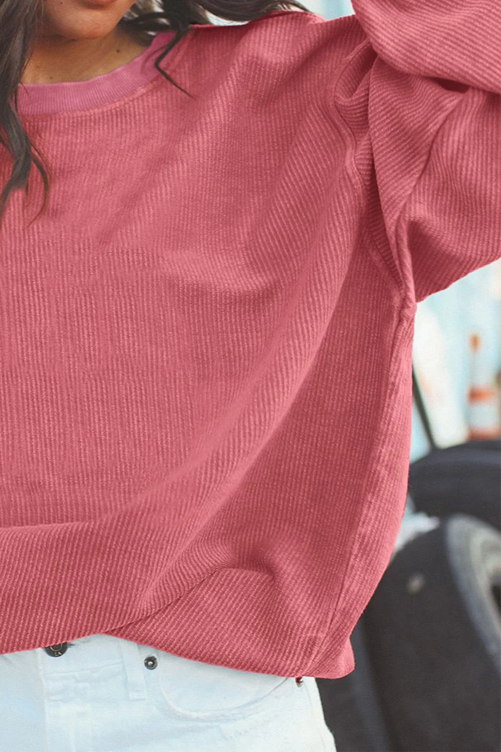 Ribbed Round Neck Drop Shoulder Sweatshirt - Image 12
