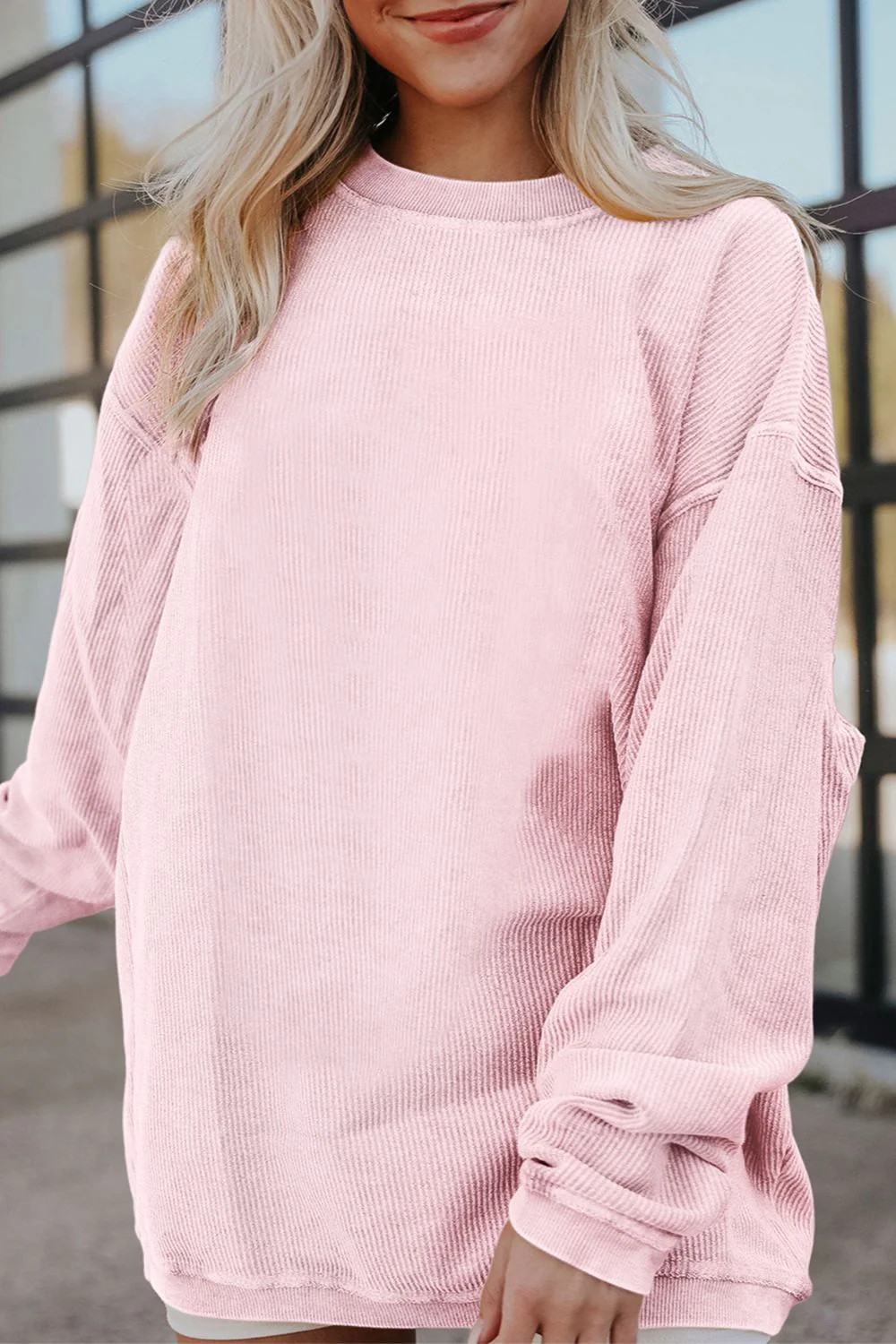 Ribbed Round Neck Drop Shoulder Sweatshirt - Image 13