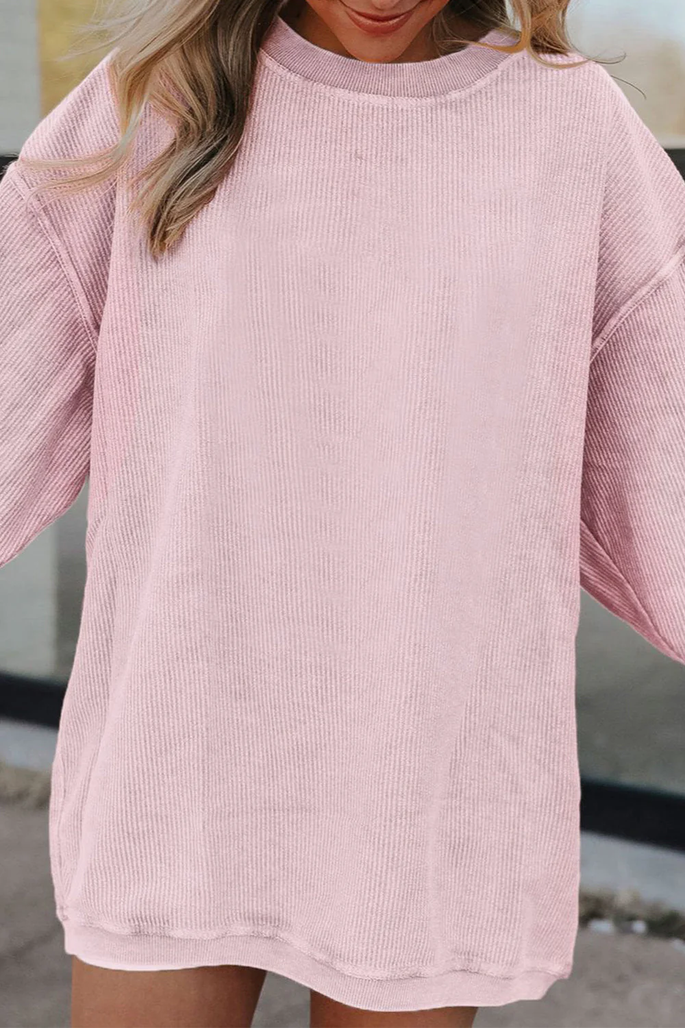 Ribbed Round Neck Drop Shoulder Sweatshirt - Image 14