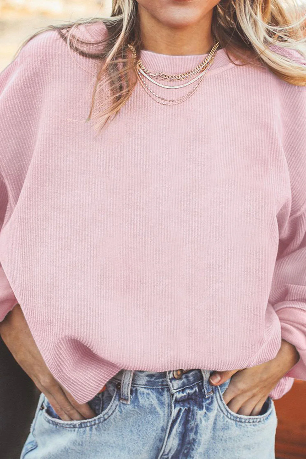 Ribbed Round Neck Drop Shoulder Sweatshirt - Image 15