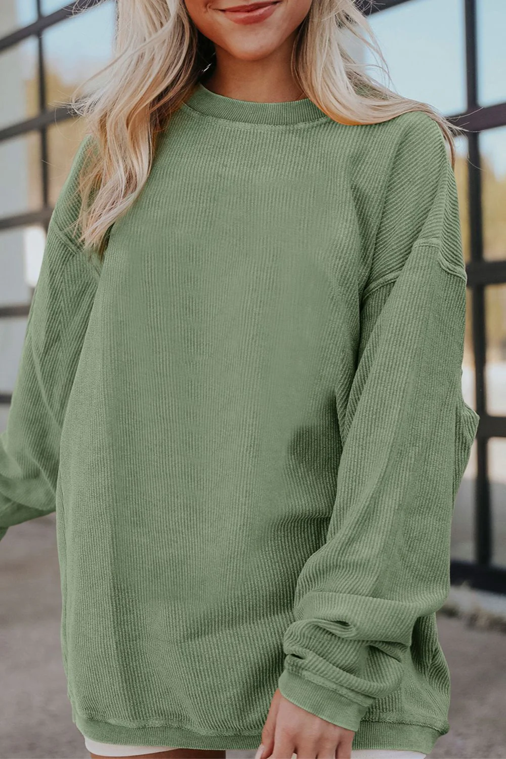 Ribbed Round Neck Drop Shoulder Sweatshirt - Image 16