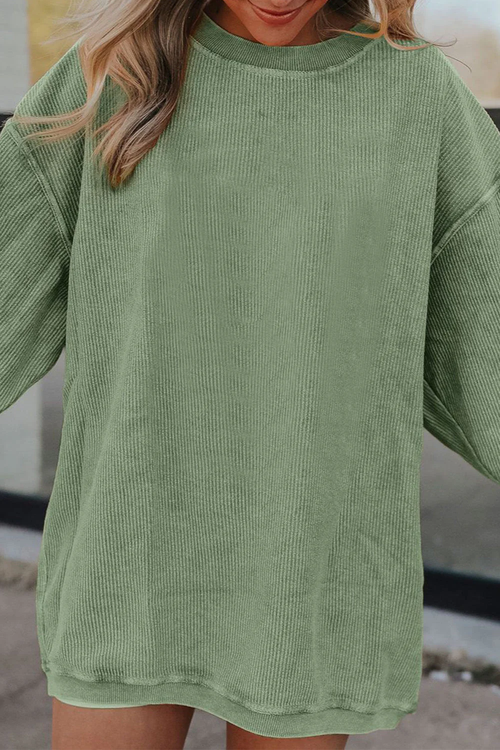 Ribbed Round Neck Drop Shoulder Sweatshirt - Image 17