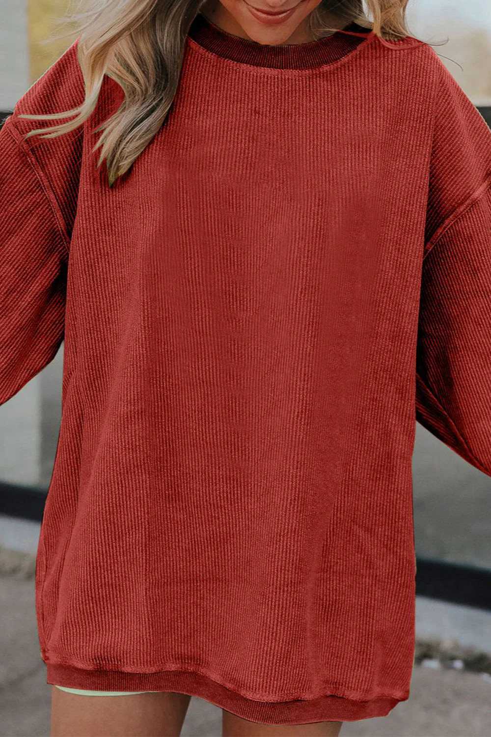 Ribbed Round Neck Drop Shoulder Sweatshirt - Image 3
