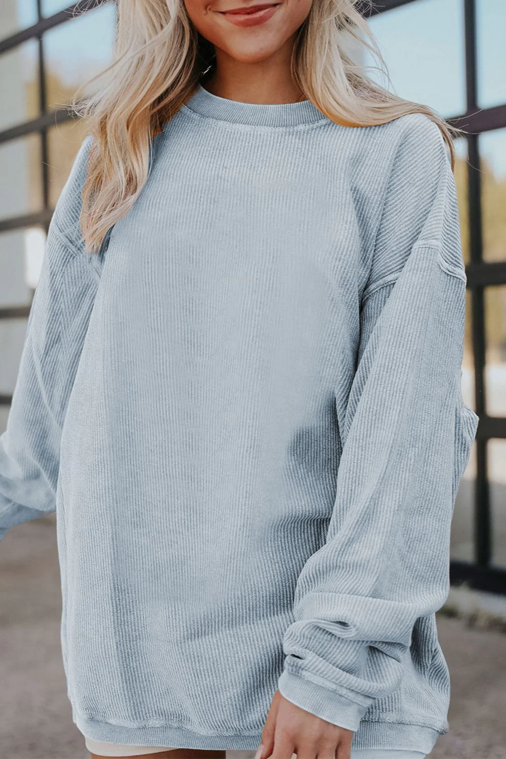 Ribbed Round Neck Drop Shoulder Sweatshirt - Image 4