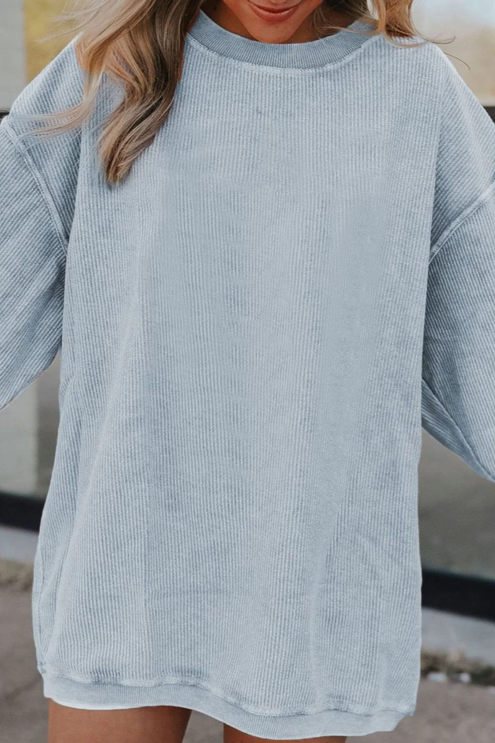Ribbed Round Neck Drop Shoulder Sweatshirt - Image 5