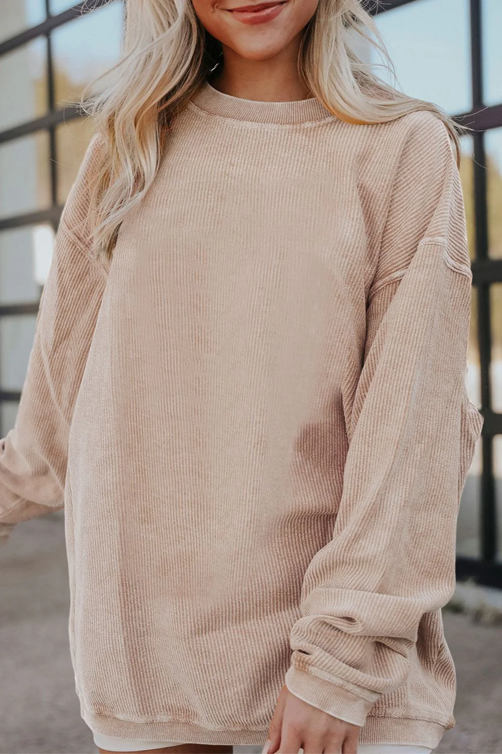 Ribbed Round Neck Drop Shoulder Sweatshirt - Image 7
