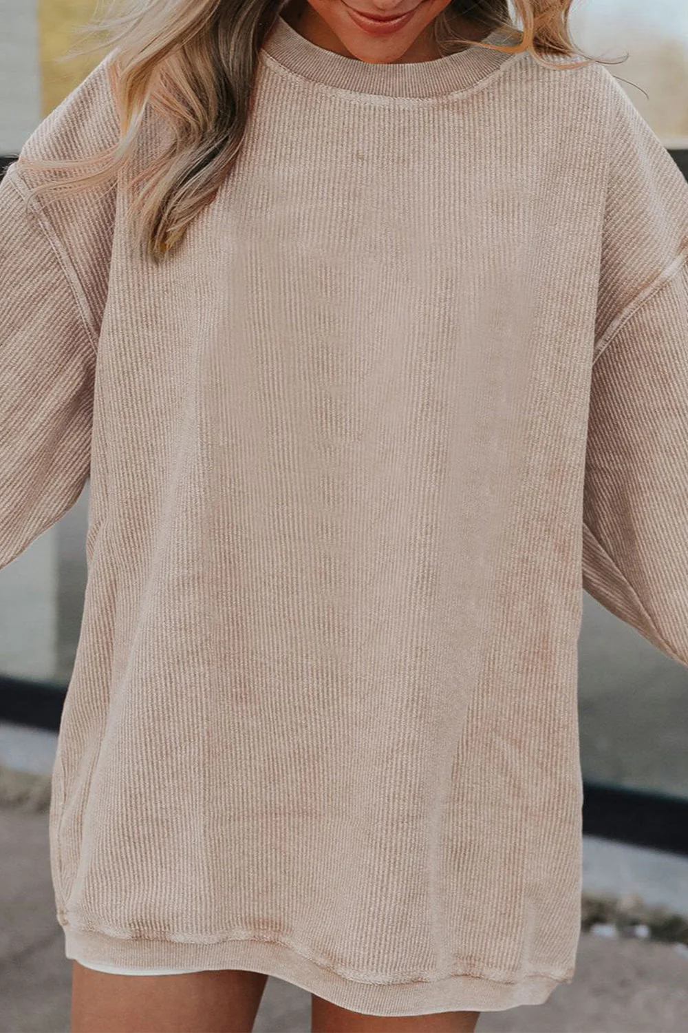 Ribbed Round Neck Drop Shoulder Sweatshirt - Image 8