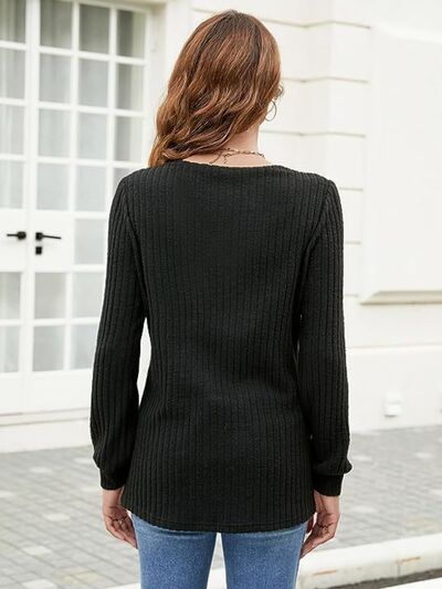 Ribbed Surplice Long Sleeve T-Shirt - Image 2