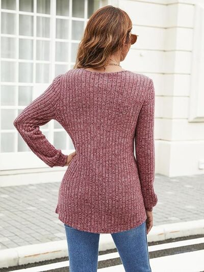 Ribbed Surplice Long Sleeve T-Shirt - Image 5