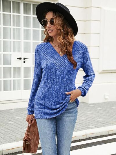 Ribbed Surplice Long Sleeve T-Shirt - Image 7