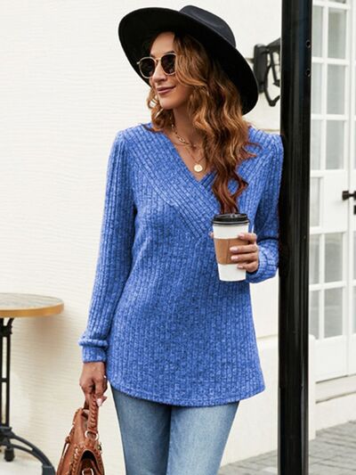 Ribbed Surplice Long Sleeve T-Shirt - Image 8