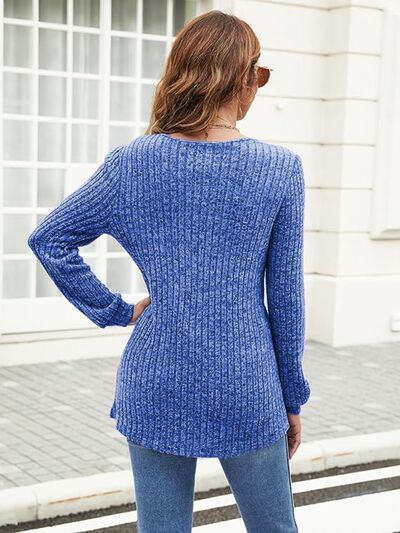Ribbed Surplice Long Sleeve T-Shirt - Image 9