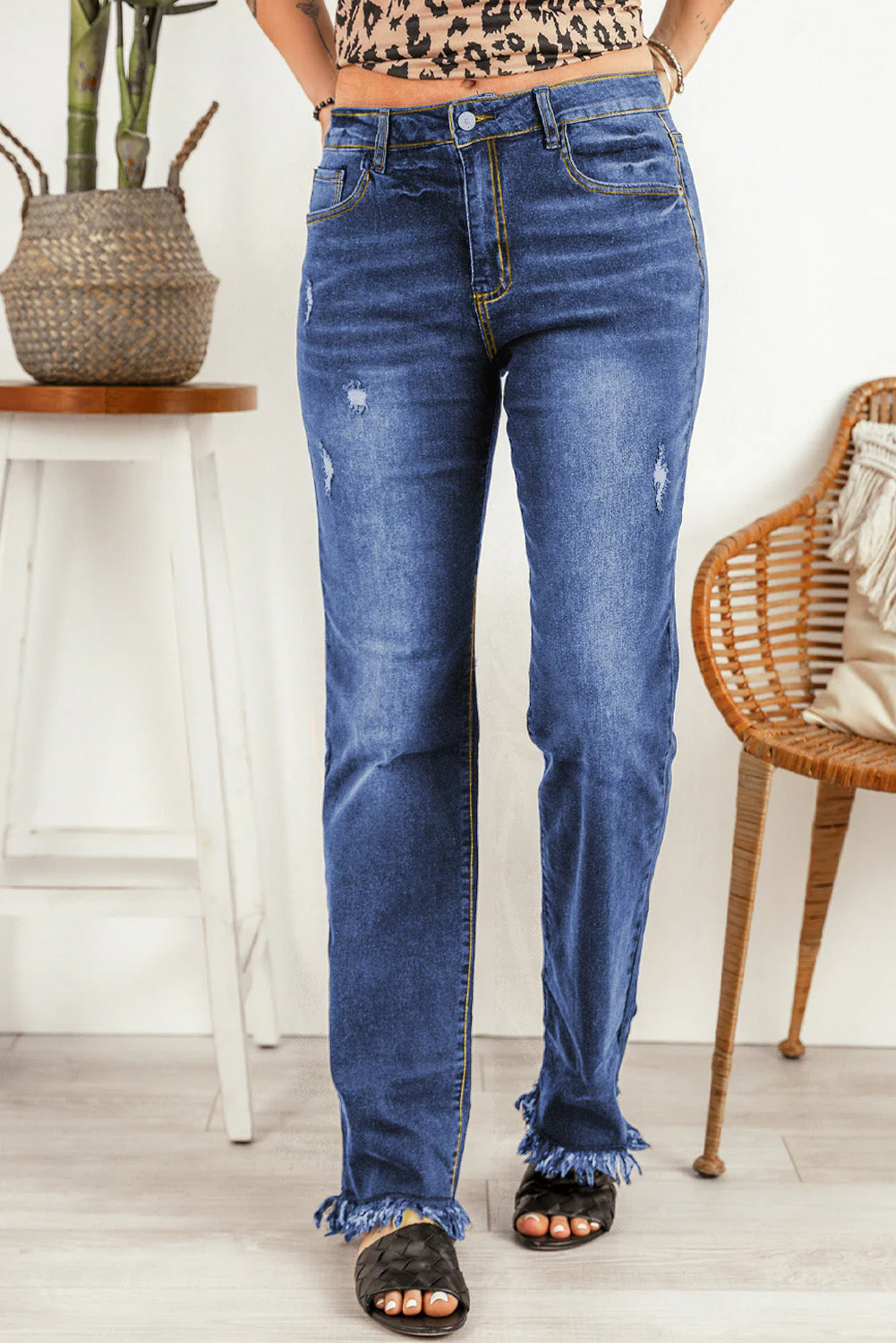 Ripped Frayed Hem Jeans - Image 3