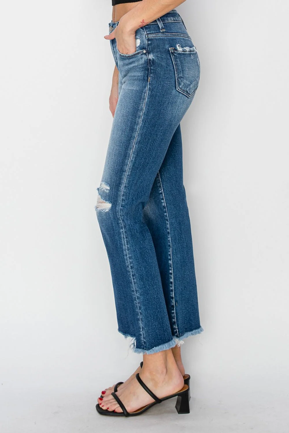RISEN Full Size Frayed Step Hem Ankle Straight Jeans - Image 3